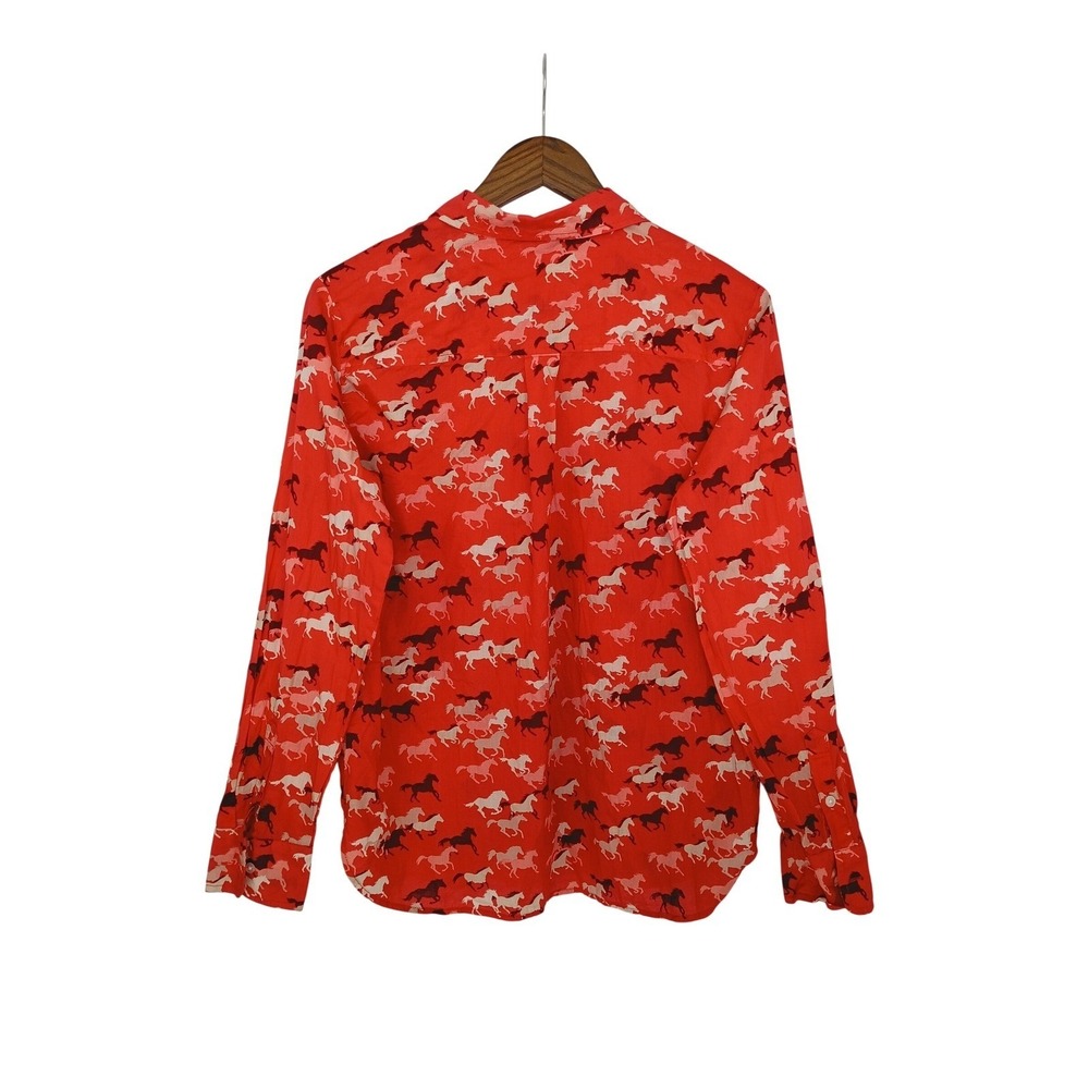 LOFT Red Horse Print 100% Cotton  Button Down Shirt Size M Long Sleeve - Picture 4 of 8